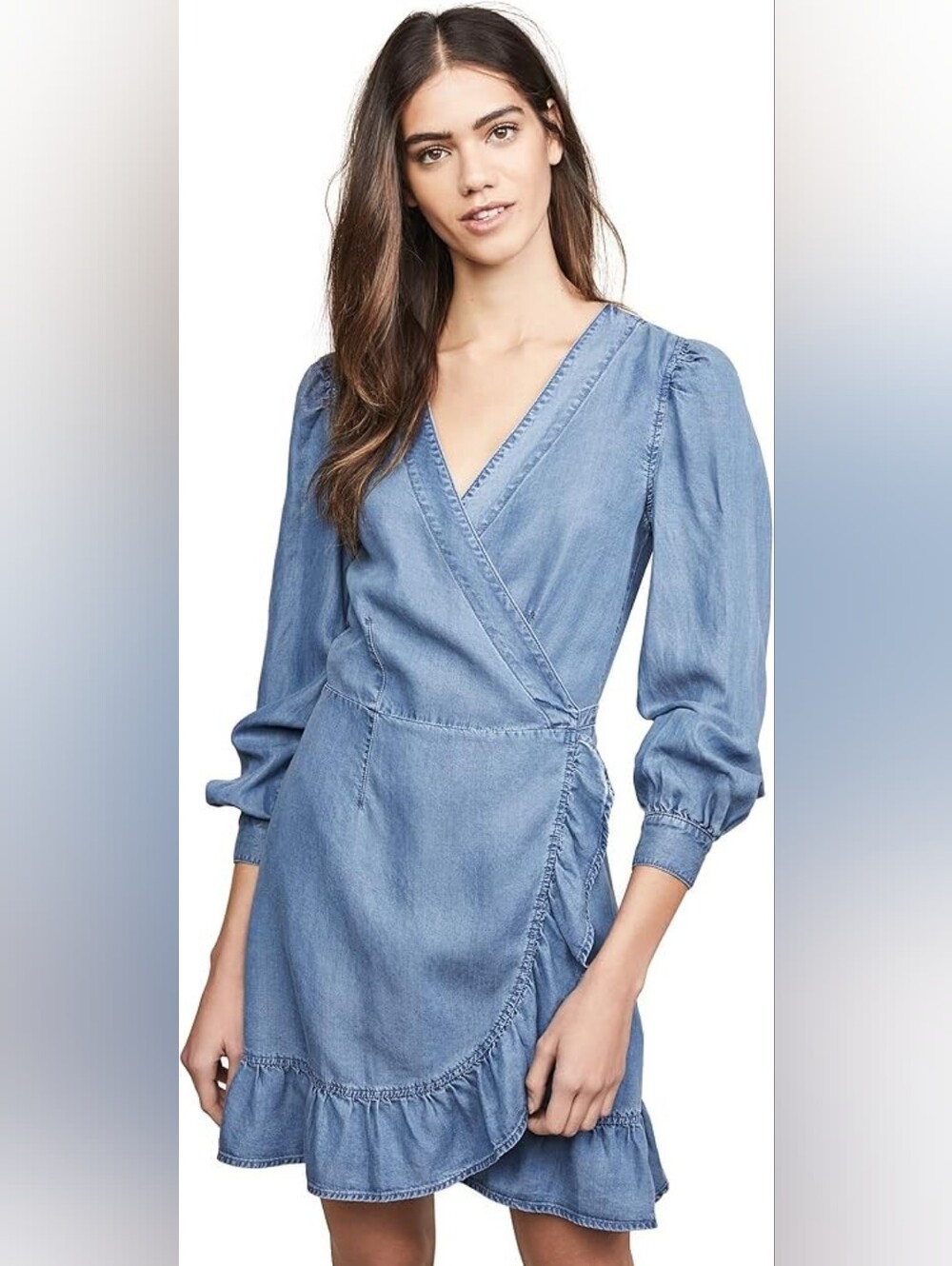 PAIGE Chambray Wrap Dress In Blue